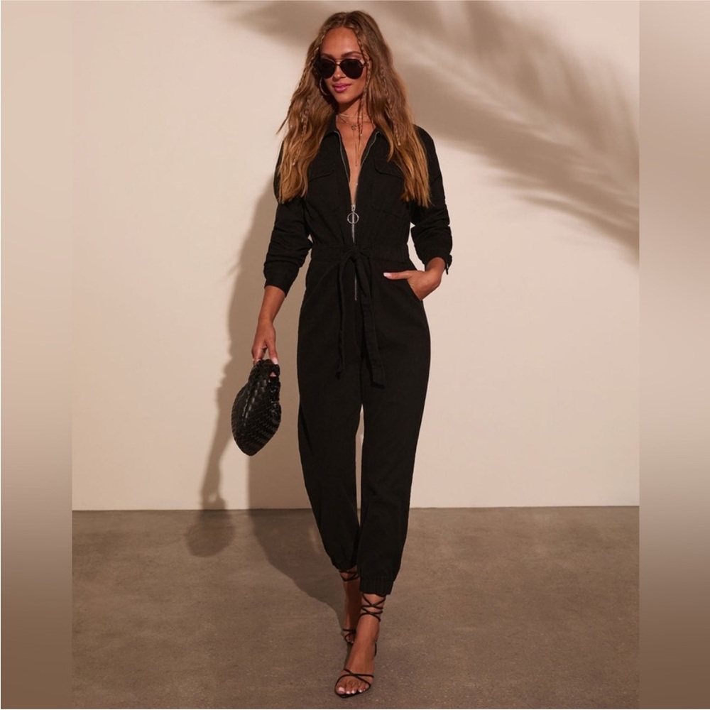 Vici Black Zip-Front Long Sleeve Jumpsuit